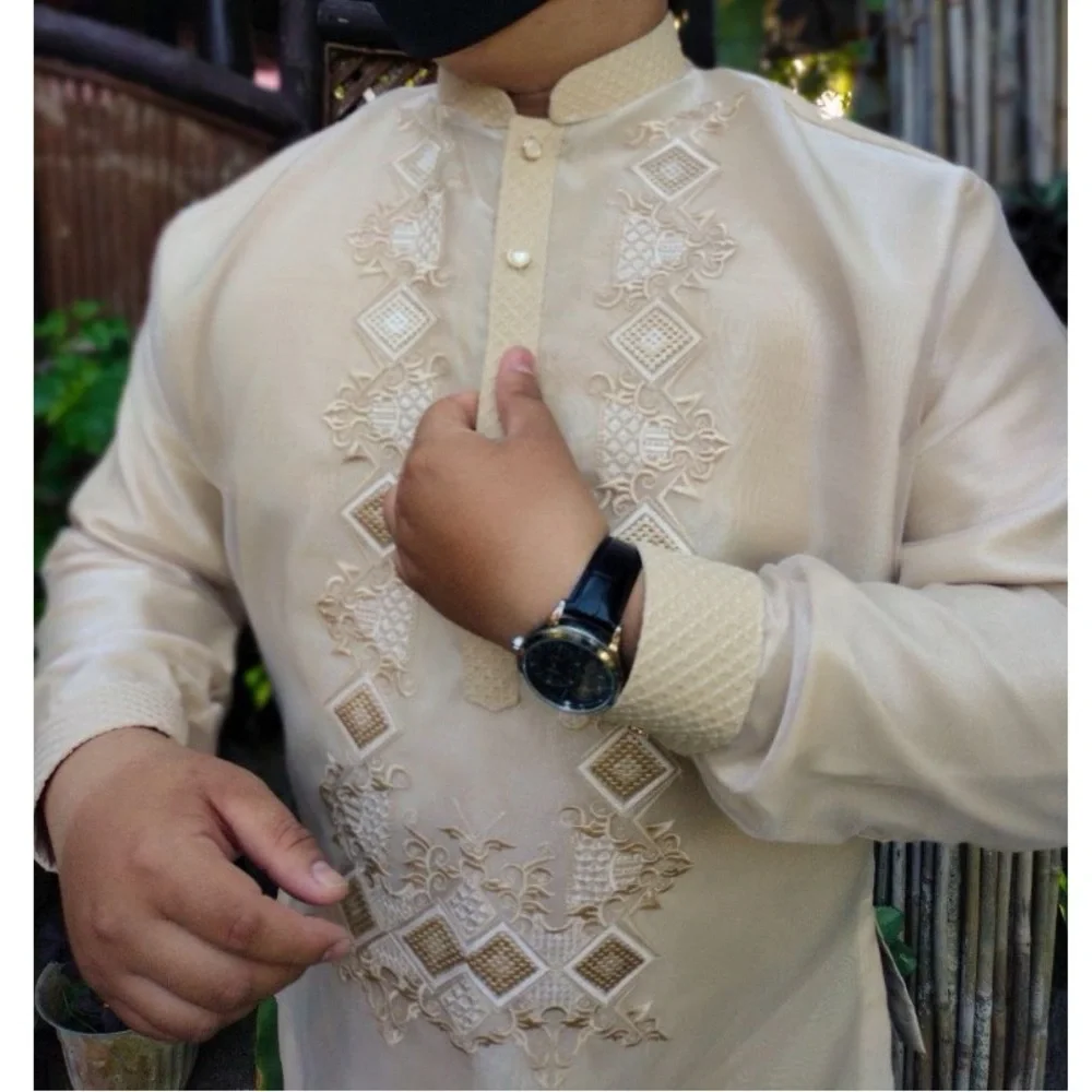 Modern Contemporary Barong Tagalog Attire in Beige Sports Collar - Picture 2 of 7